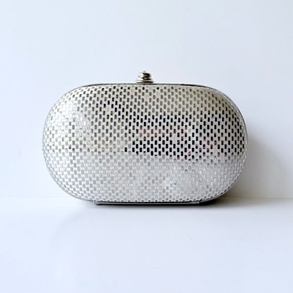 Vintage St. John Silver Satin Sequin Paillette Convertible Clutch Evening Bag